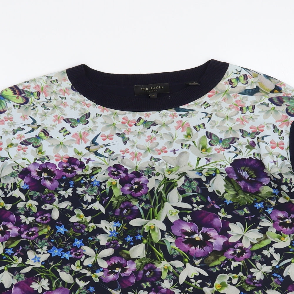 Ted Baker Womens Blue Crew Neck Floral Viscose Pullover Jumper Size M