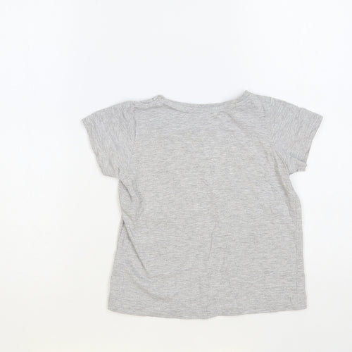 Primark Girls Grey Cotton Pullover T-Shirt Size 6-7 Years Crew Neck Pullover - Happy Days