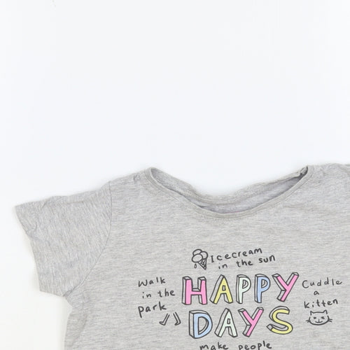 Primark Girls Grey Cotton Pullover T-Shirt Size 6-7 Years Crew Neck Pullover - Happy Days