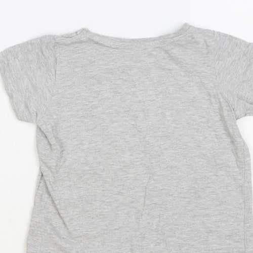 Primark Girls Grey Cotton Pullover T-Shirt Size 6-7 Years Crew Neck Pullover - Happy Days