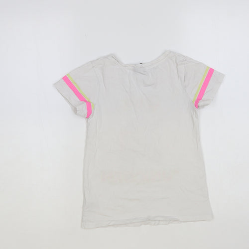 Primark Girls White Cotton Pullover T-Shirt Size 7-8 Years Crew Neck Pullover - Unicorn