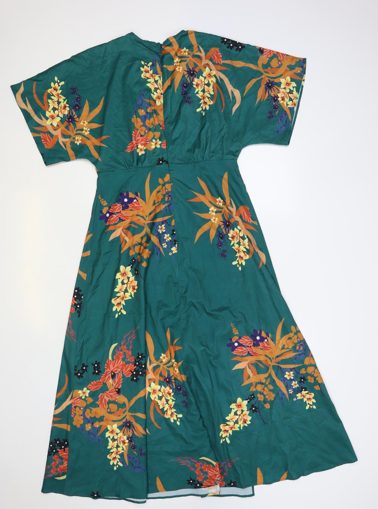 Sheilay Womens Green Floral Polyester Maxi Size M V-Neck Zip