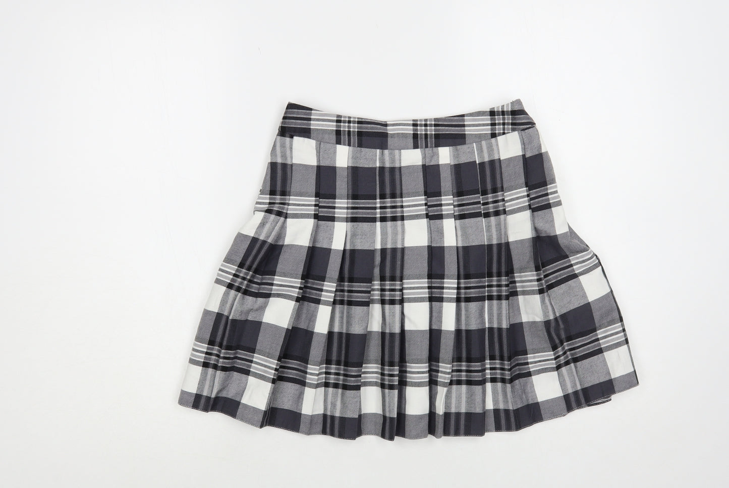 New Look Girls Grey Plaid Polyester Pleated Skirt Size 13 Years Regular Zip
