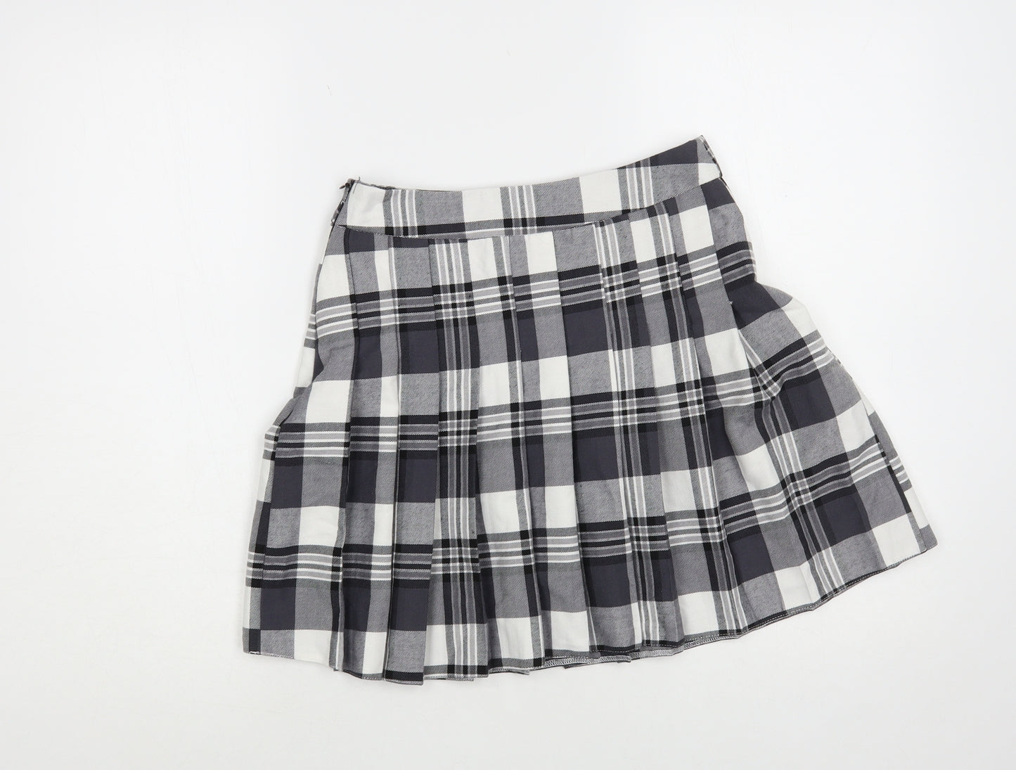New Look Girls Grey Plaid Polyester Pleated Skirt Size 13 Years Regular Zip