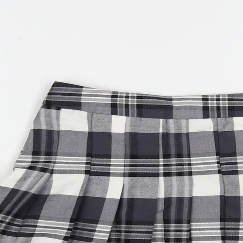 New Look Girls Grey Plaid Polyester Pleated Skirt Size 13 Years Regular Zip