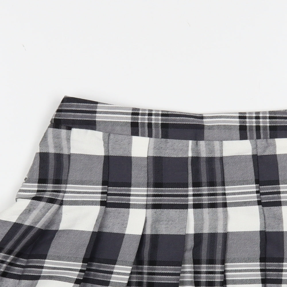 New Look Girls Grey Plaid Polyester Pleated Skirt Size 13 Years Regular Zip