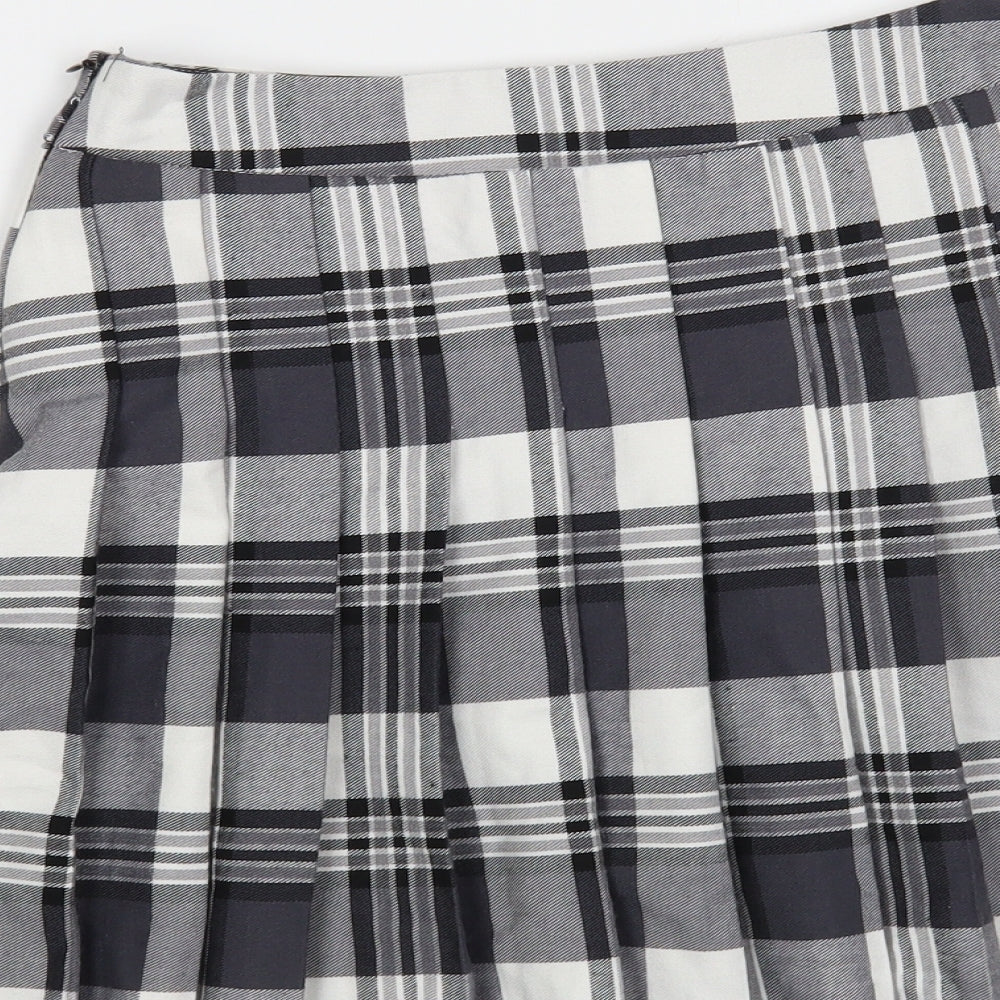 New Look Girls Grey Plaid Polyester Pleated Skirt Size 13 Years Regular Zip