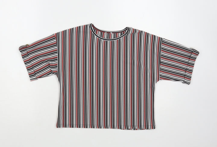 River Island Girls Multicoloured Striped Polyester Pullover T-Shirt Size 9-10 Years Crew Neck Pullover