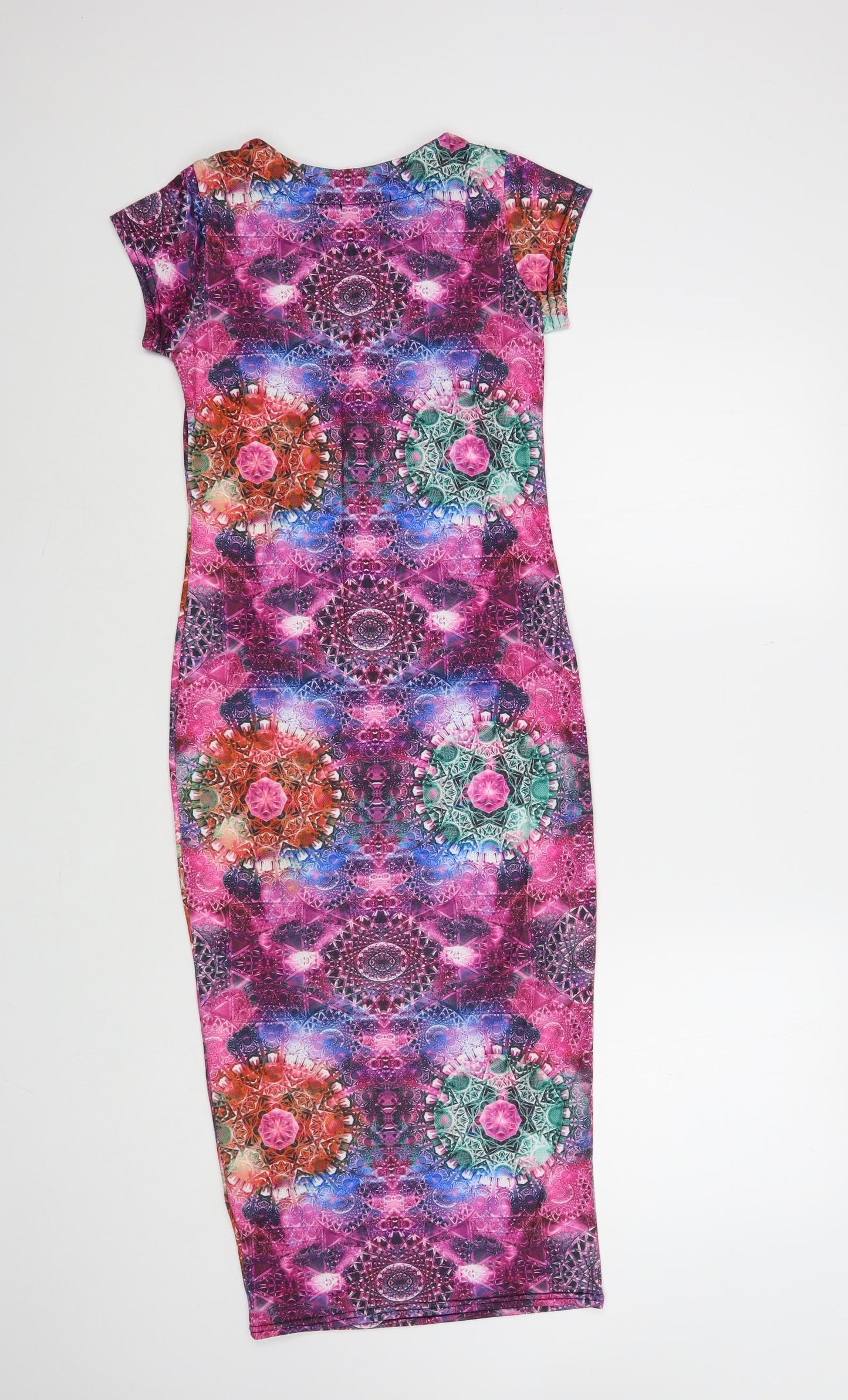Exhibit Womens Multicoloured Geometric Viscose Bodycon Size 10 Round Neck Pullover