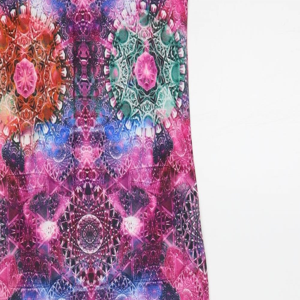 Exhibit Womens Multicoloured Geometric Viscose Bodycon Size 10 Round Neck Pullover