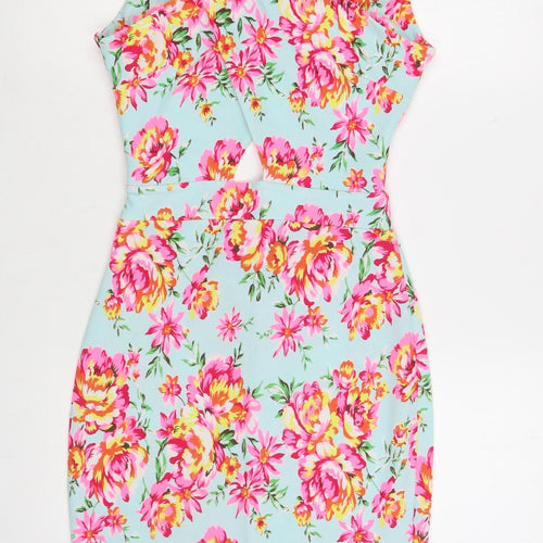 Goddess Womens Green Floral Polyester Pencil Dress Size S V-Neck Pullover