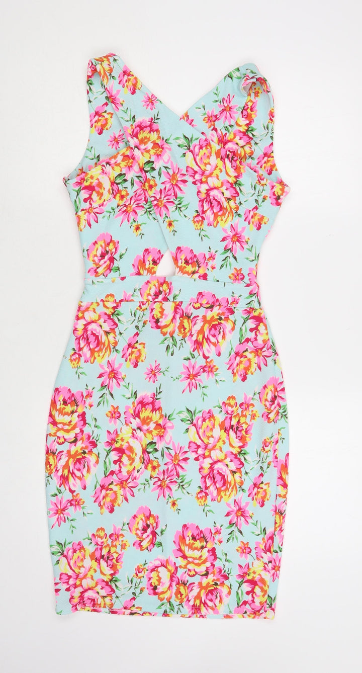 Goddess Womens Green Floral Polyester Pencil Dress Size S V-Neck Pullover