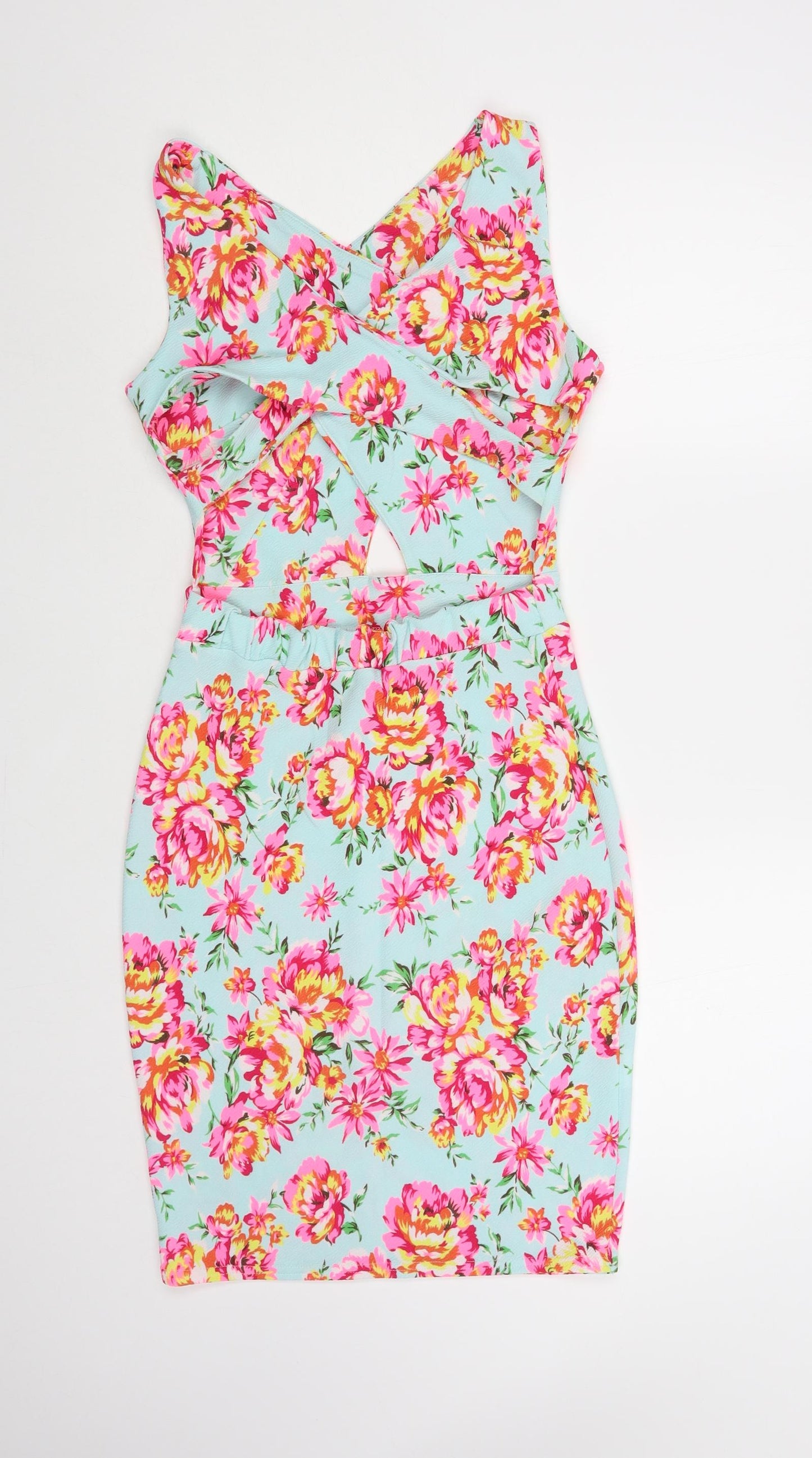 Goddess Womens Green Floral Polyester Pencil Dress Size S V-Neck Pullover