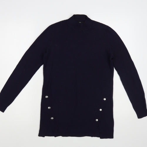 F&F Womens Blue Mock Neck Polyester Pullover Jumper Size 6