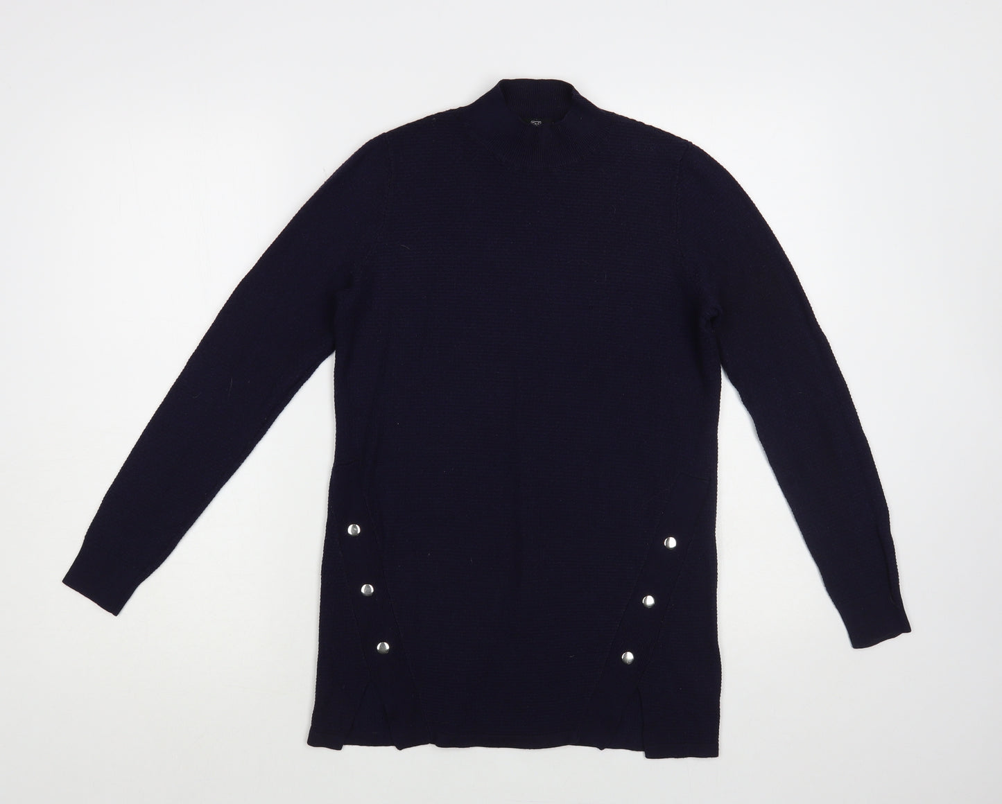 F&F Womens Blue Mock Neck Polyester Pullover Jumper Size 6