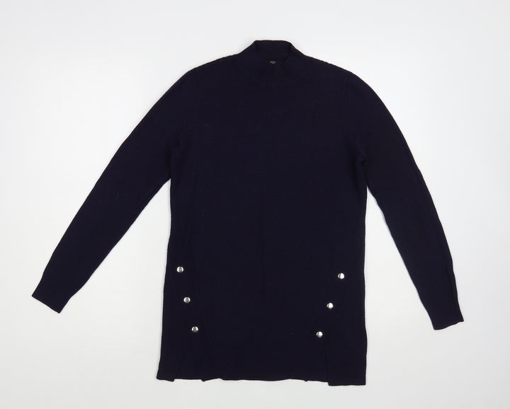 F&F Womens Blue Mock Neck Polyester Pullover Jumper Size 6