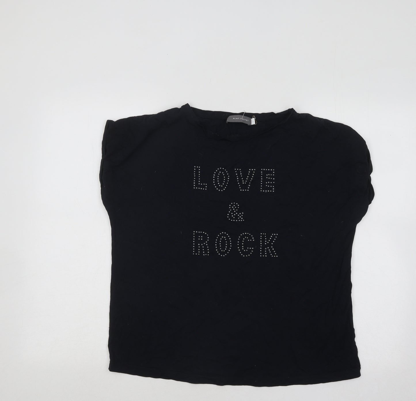 Mint Velvet Womens Black Cotton Basic T-Shirt Size L Round Neck - Love & Rock