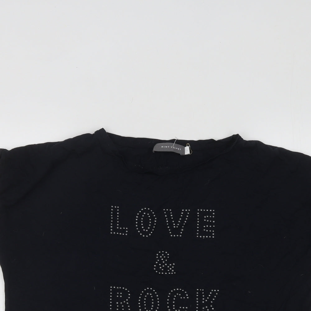 Mint Velvet Womens Black Cotton Basic T-Shirt Size L Round Neck - Love & Rock