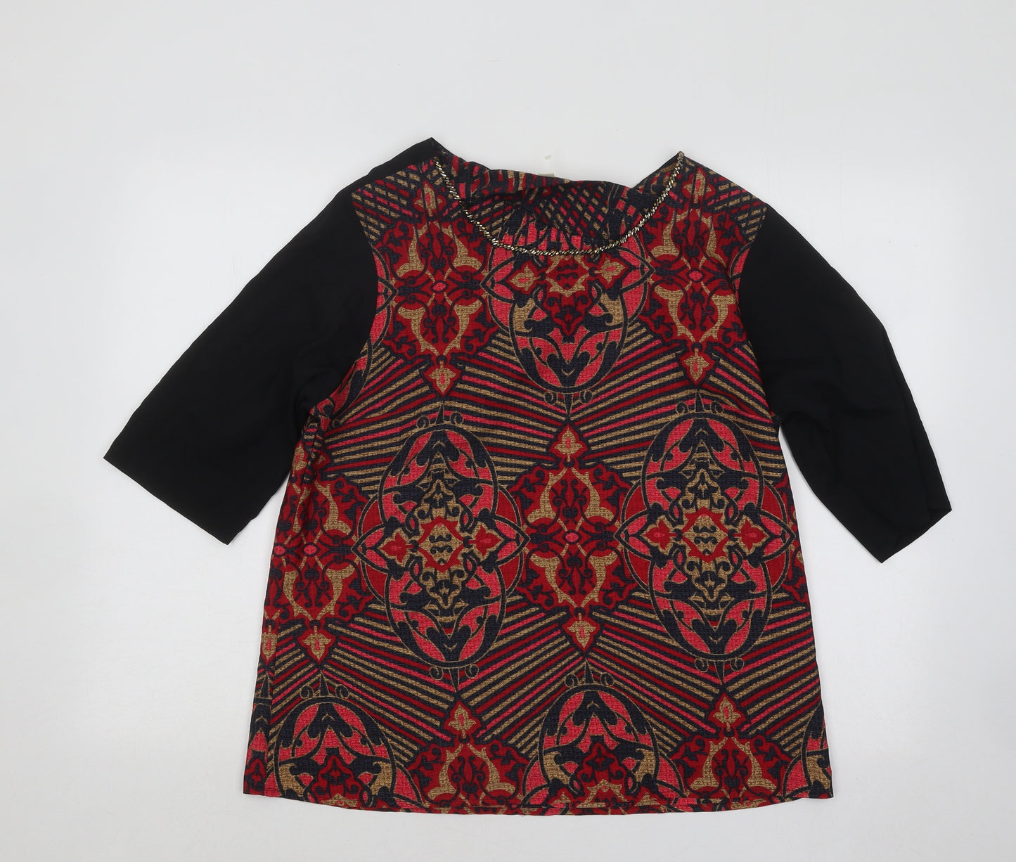 Yumi Womens Multicoloured Geometric Polyester Basic Blouse Size 14 Round Neck