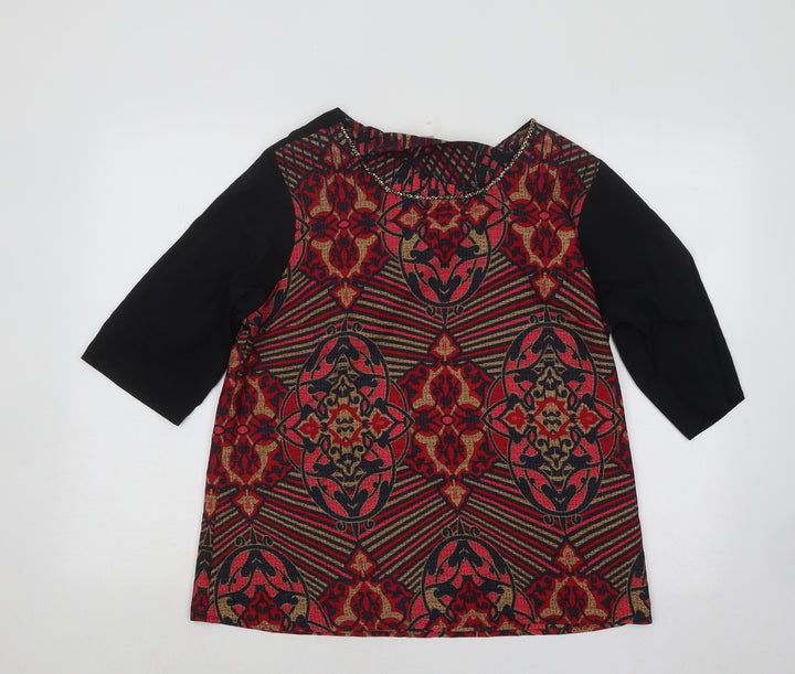 Yumi Womens Multicoloured Geometric Polyester Basic Blouse Size 14 Round Neck