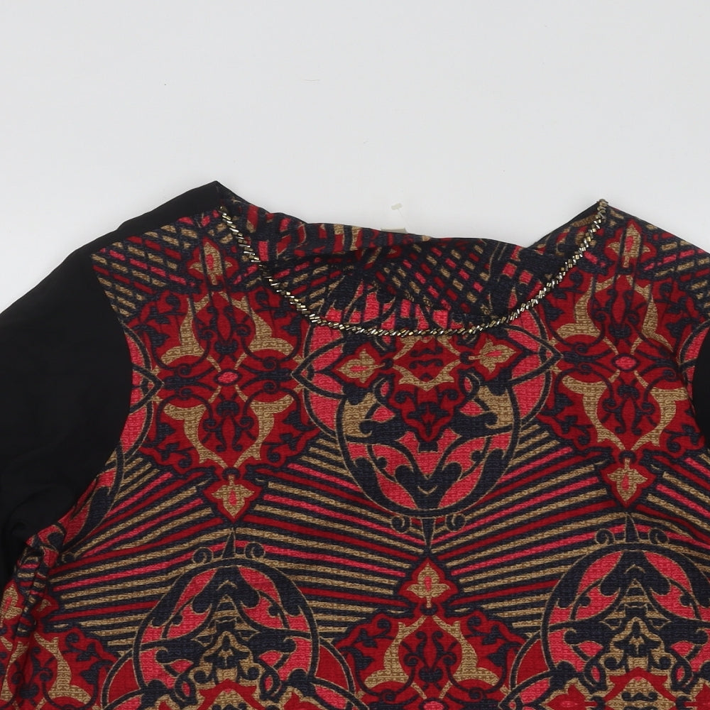 Yumi Womens Multicoloured Geometric Polyester Basic Blouse Size 14 Round Neck