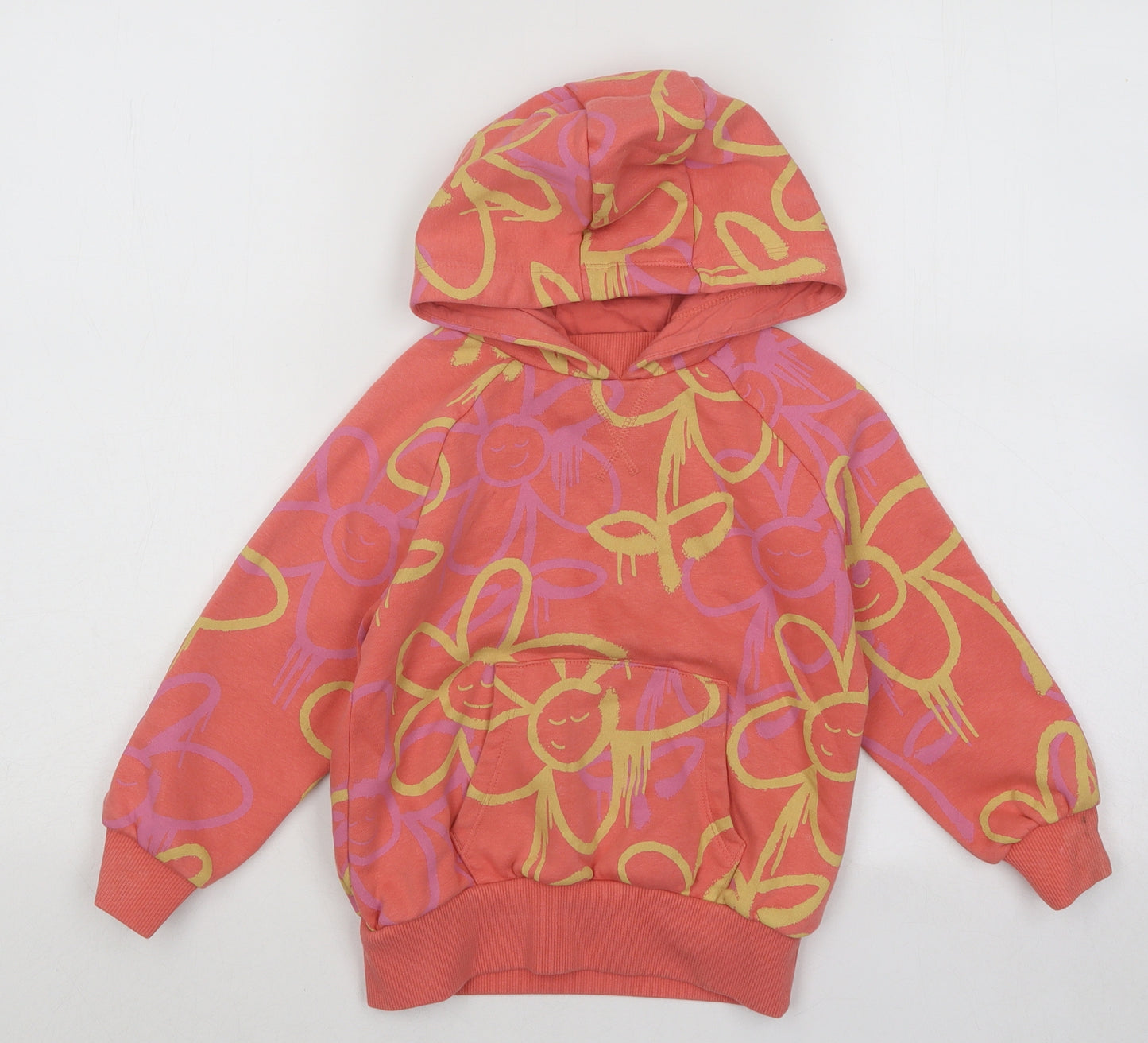 NEXT Girls Orange Geometric Cotton Pullover Hoodie Size 4 Years Pullover