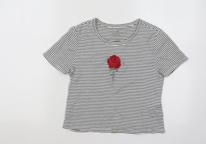 Hollister Womens White Striped Cotton Basic T-Shirt Size XS Round Neck - Rose