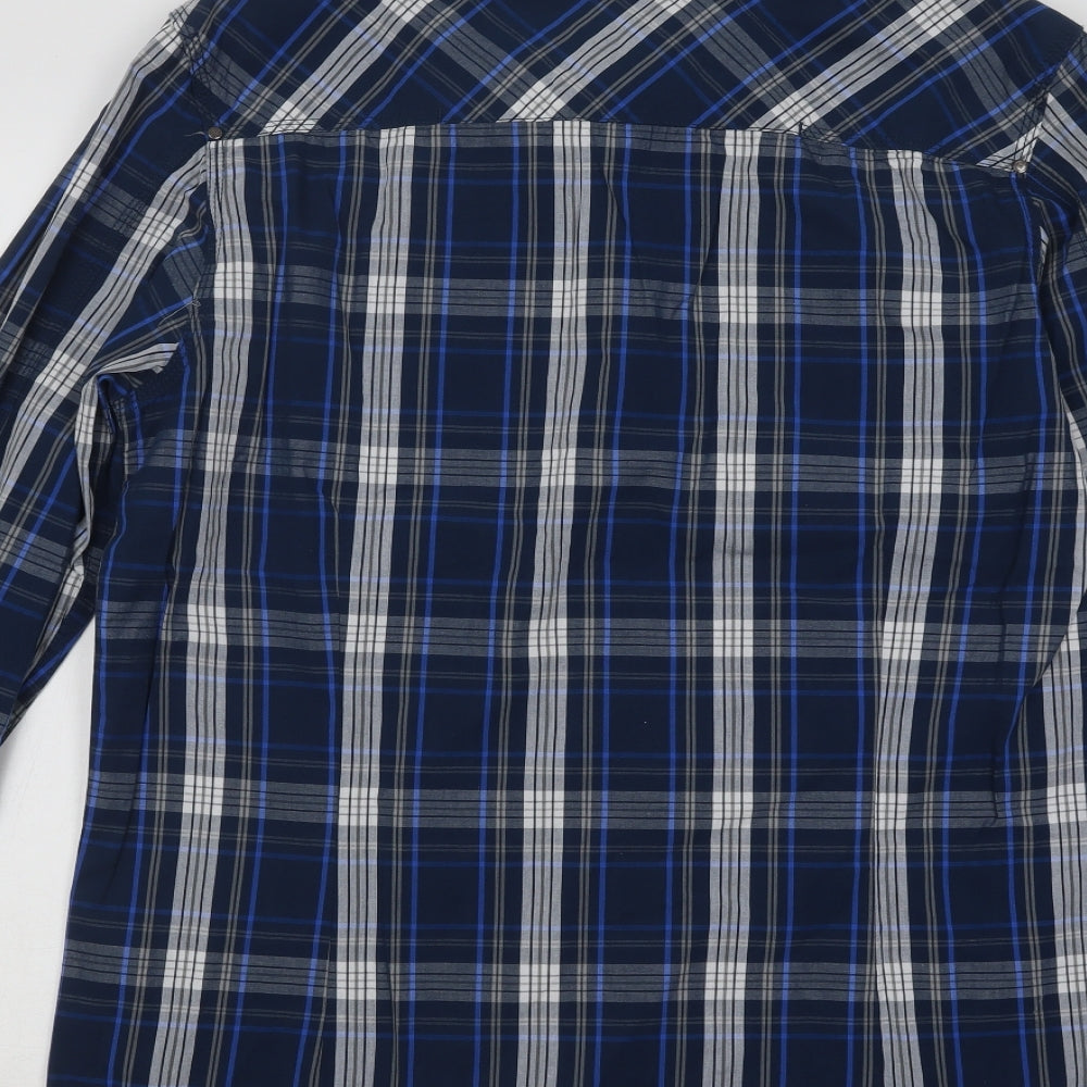 DNM Dissident Mens Blue Plaid Cotton Button-Up Size L Collared Button