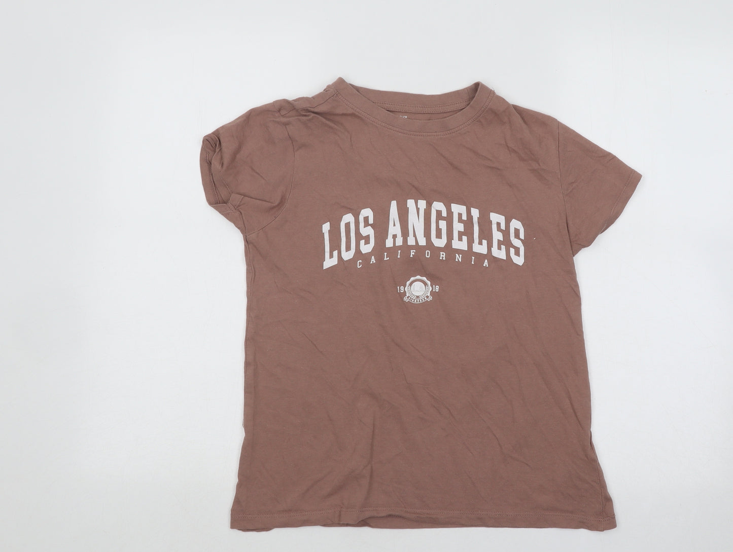 Primark Womens Brown Cotton Basic T-Shirt Size 6 Round Neck - Los Angeles