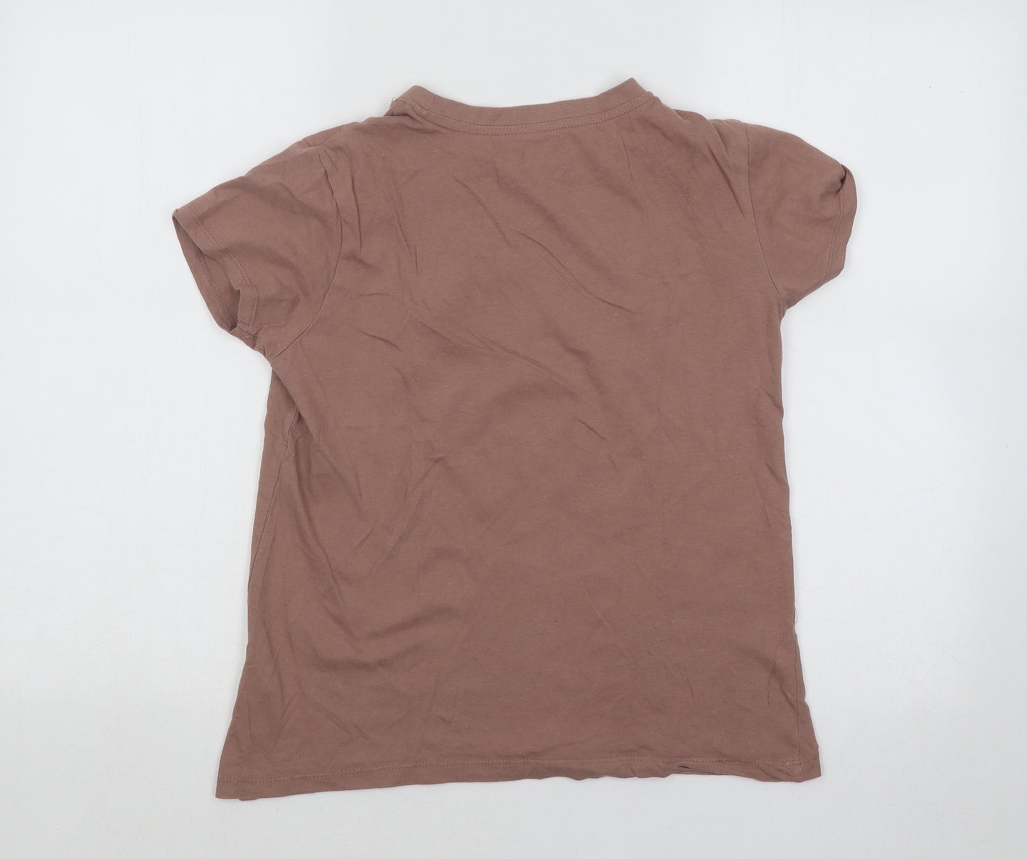 Primark Womens Brown Cotton Basic T-Shirt Size 6 Round Neck - Los Angeles