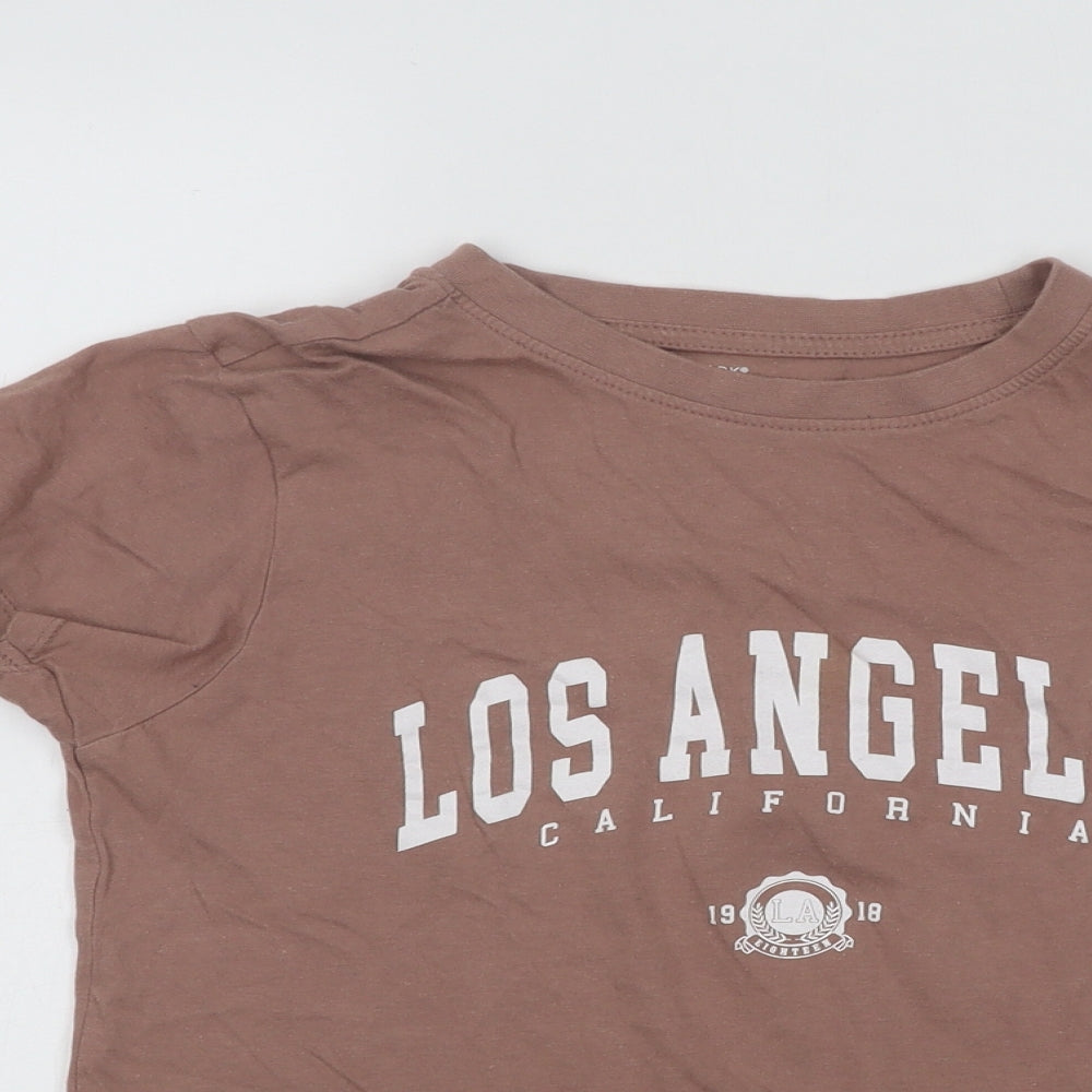 Primark Womens Brown Cotton Basic T-Shirt Size 6 Round Neck - Los Angeles