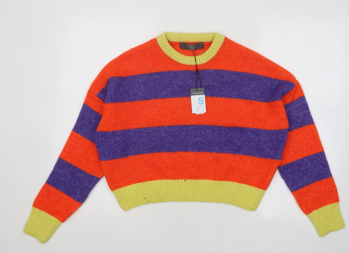Primark Womens Multicoloured Round Neck Striped Acrylic Pullover Jumper Size 10