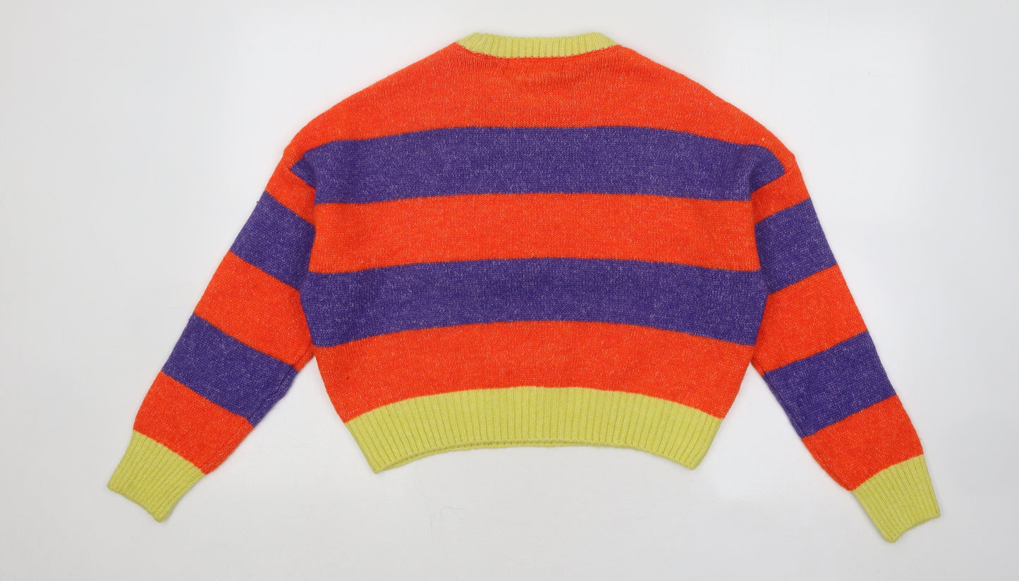 Primark Womens Multicoloured Round Neck Striped Acrylic Pullover Jumper Size 10