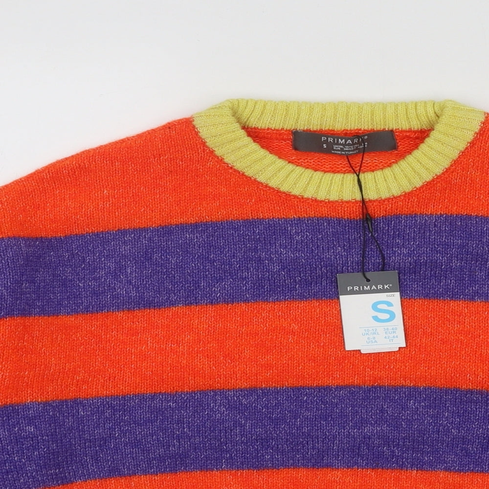 Primark Womens Multicoloured Round Neck Striped Acrylic Pullover Jumper Size 10