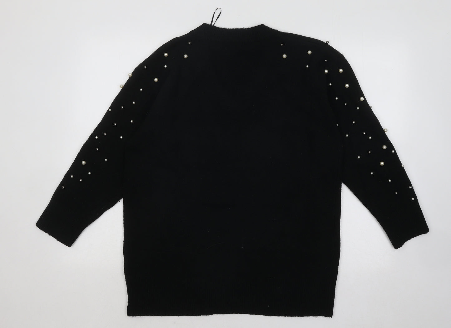 New Look Womens Black V-Neck Geometric Acrylic Pullover Jumper Size M