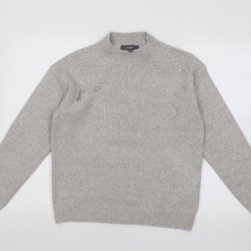 Studio Womens Grey Mock Neck Geometric Polyester Pullover Jumper Size 10