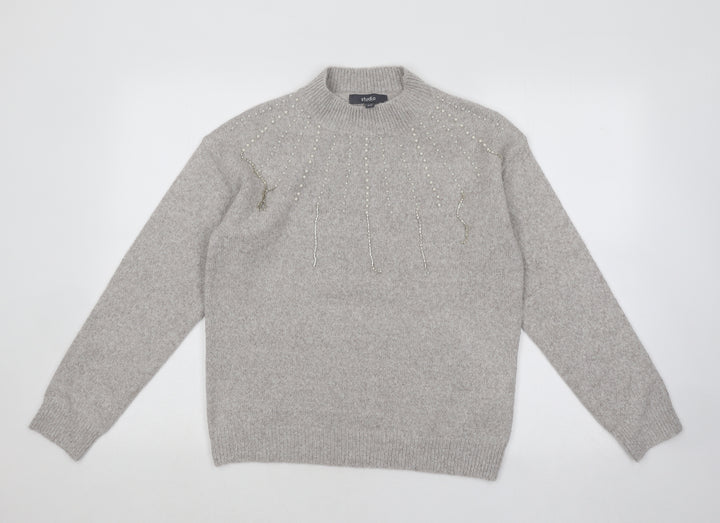 Studio Womens Grey Mock Neck Geometric Polyester Pullover Jumper Size 10
