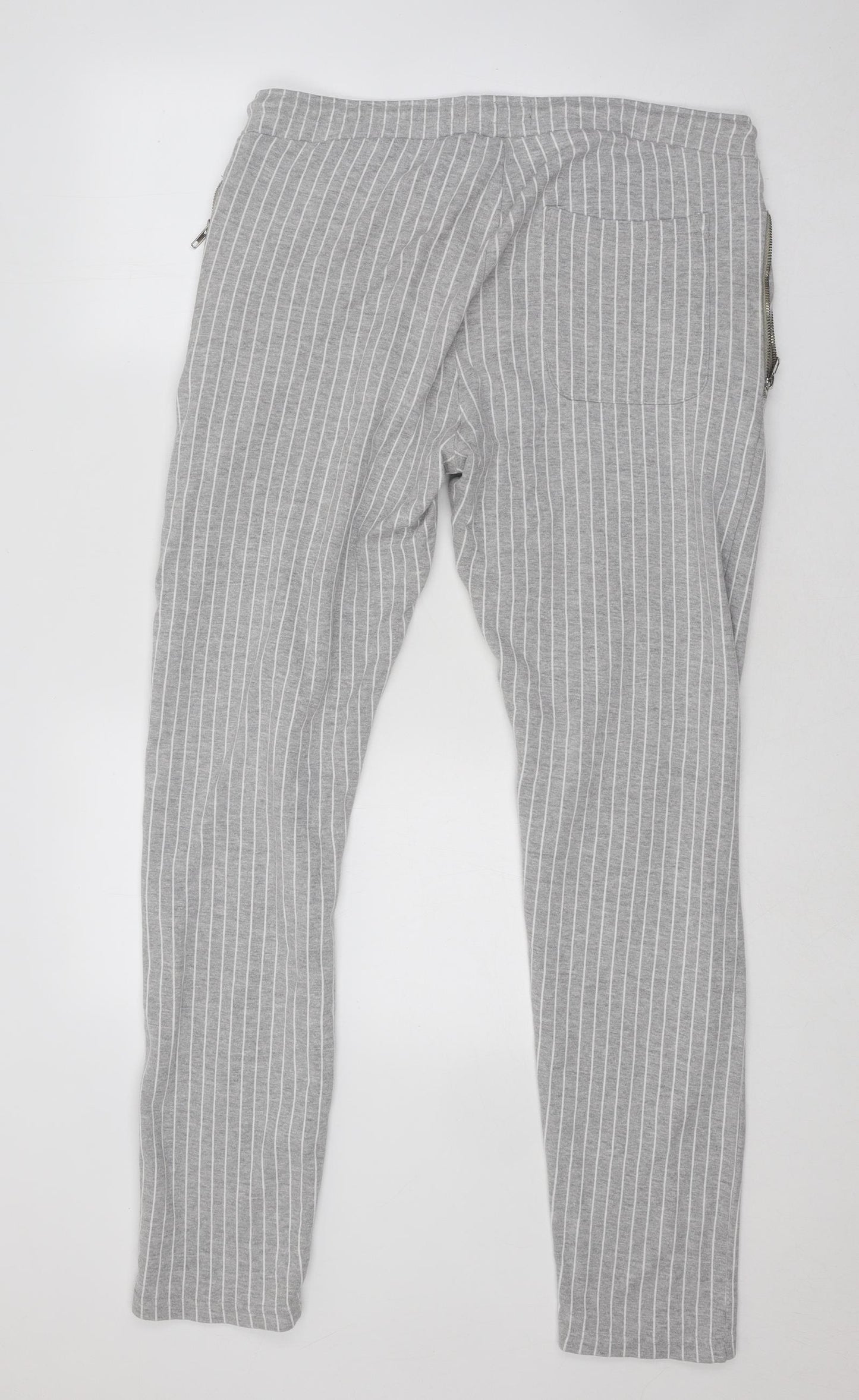 Primark Mens Grey Striped Cotton Jogger Trousers Size M L31 in Regular Drawstring