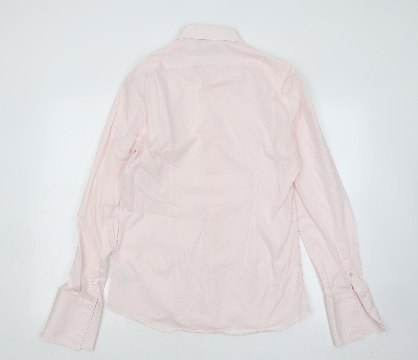 Moss London Mens Pink Geometric Cotton Button-Up Size 15.5 Collared Button