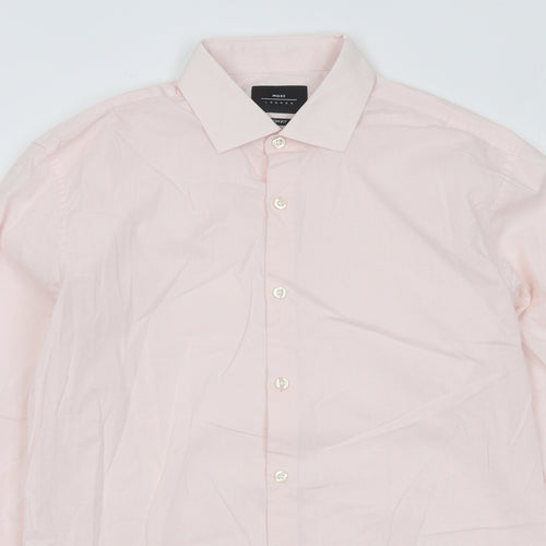 Moss London Mens Pink Geometric Cotton Button-Up Size 15.5 Collared Button
