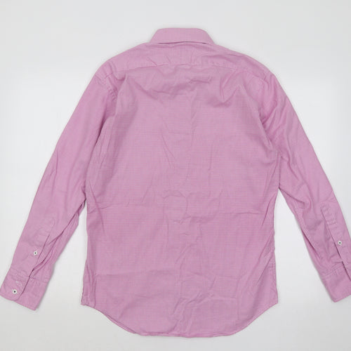 T.M.Lewin Mens Pink Geometric Cotton Button-Up Size 15.5 Collared Button