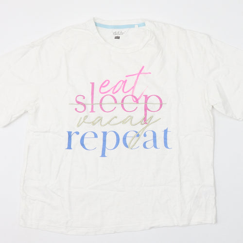 F&F Womens White Cotton Basic T-Shirt Size 6 Round Neck - Eat Sleep Vacay Repeat