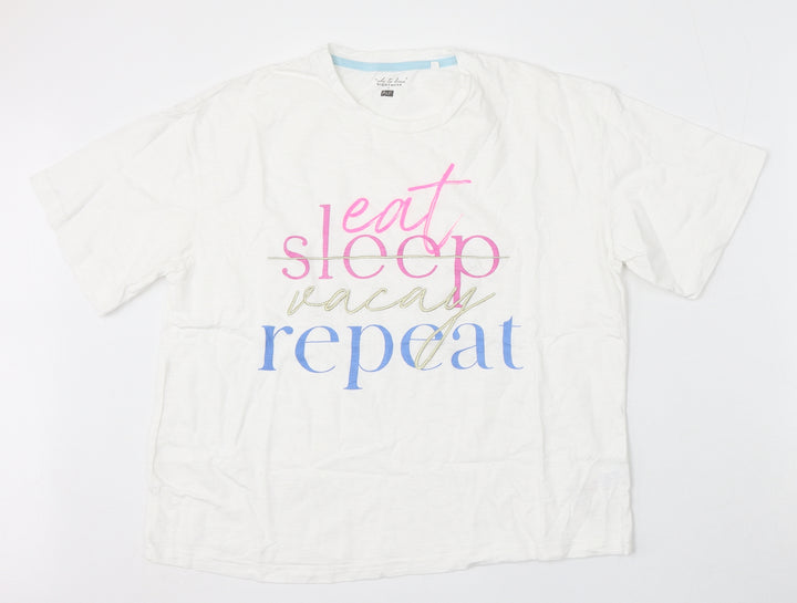F&F Womens White Cotton Basic T-Shirt Size 6 Round Neck - Eat Sleep Vacay Repeat