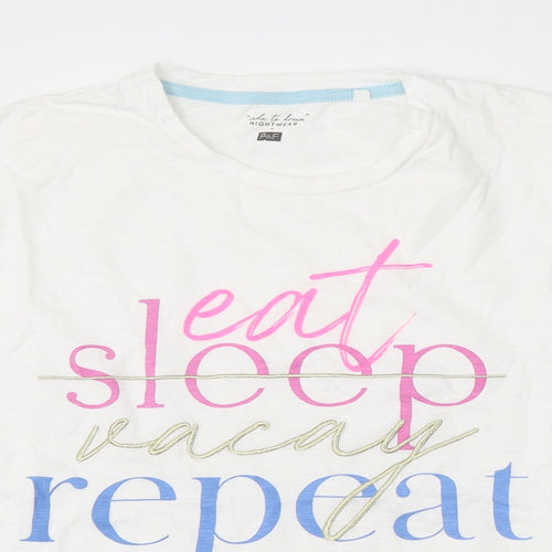 F&F Womens White Cotton Basic T-Shirt Size 6 Round Neck - Eat Sleep Vacay Repeat