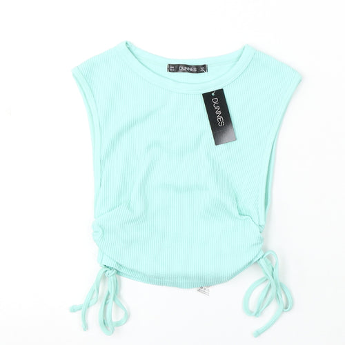 Dunnes Stores Womens Blue Polyester Cropped Tank Size XS Round Neck Pullover - Ruched sides