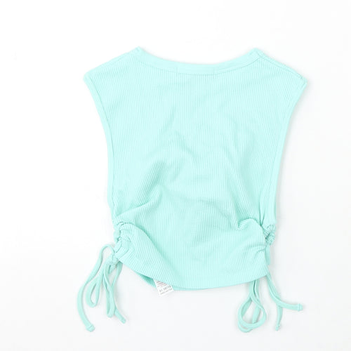 Dunnes Stores Womens Blue Polyester Cropped Tank Size XS Round Neck Pullover - Ruched sides