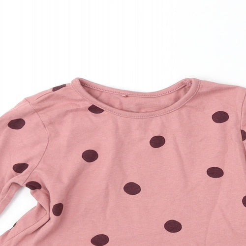George Girls Pink Polka Dot Cotton Skater Dress Size 2-3 Years Round Neck