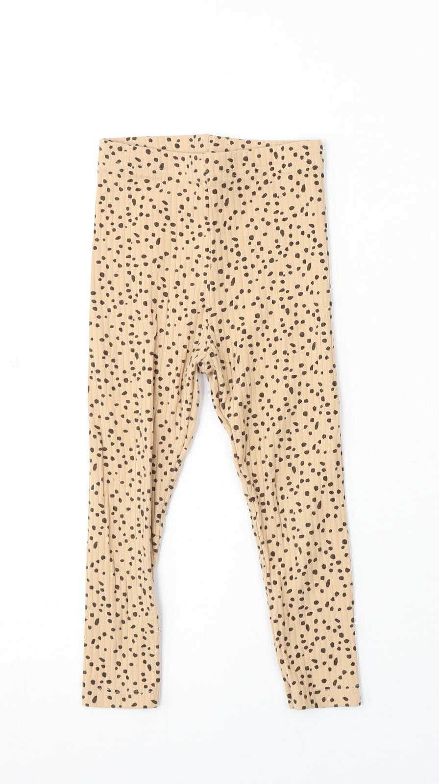 George Girls Beige Animal Print Cotton Jogger Trousers Size 2-3 Years Regular Pullover - Leggings