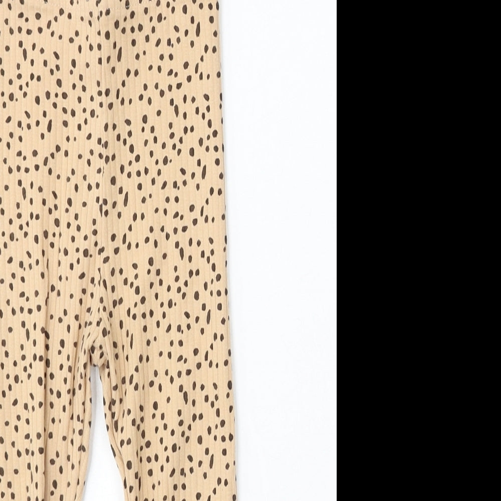 George Girls Beige Animal Print Cotton Jogger Trousers Size 2-3 Years Regular Pullover - Leggings