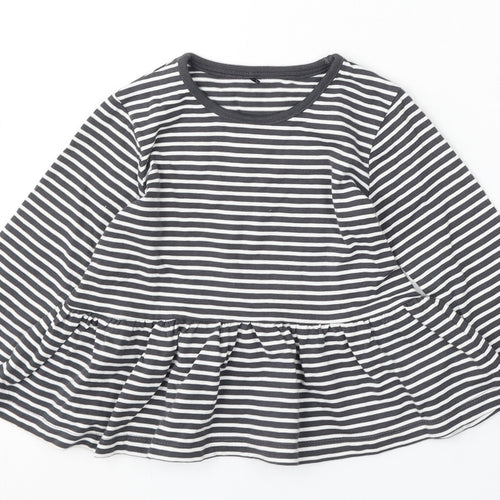 George Girls White Striped Cotton Skater Dress Size 2-3 Years Round Neck